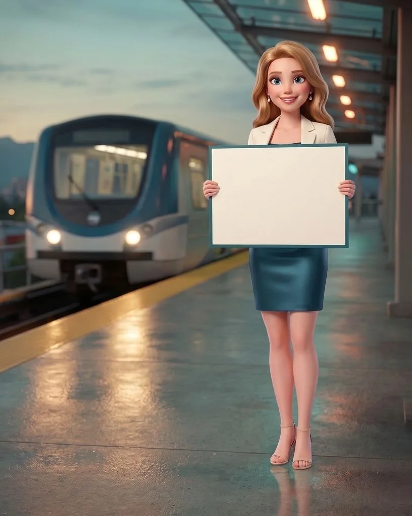 A woman on a rainy Canada Line platform at dusk
