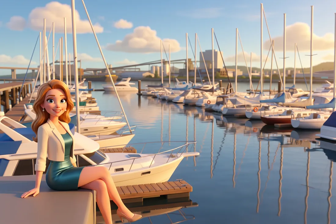 A woman sitting on a dock in the River Rock marina