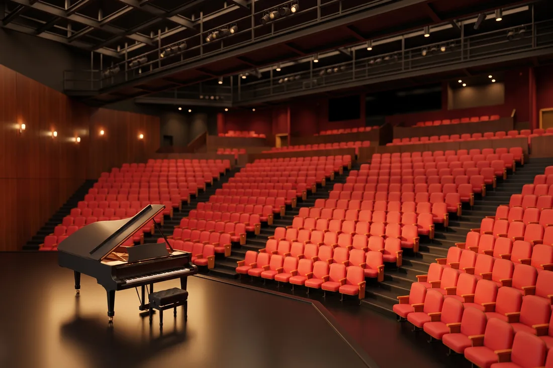 River Rock Show Theatre seats and stage with a grand piano